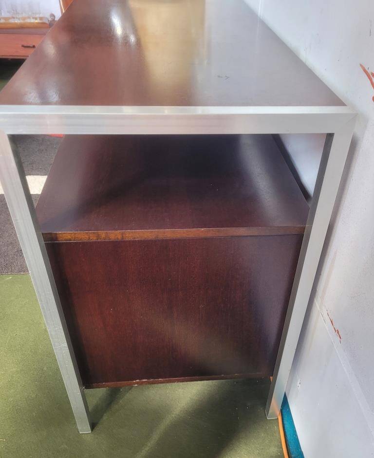 Hi-Fi cabinet in wood, brushed aluminum, smoked glass - 1970s