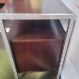 Hi-Fi cabinet in wood, brushed aluminum, smoked glass - 1970s