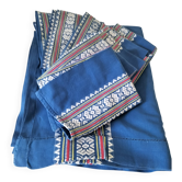 grande nappe et 11 serviettes vintage basque bleu indigo,