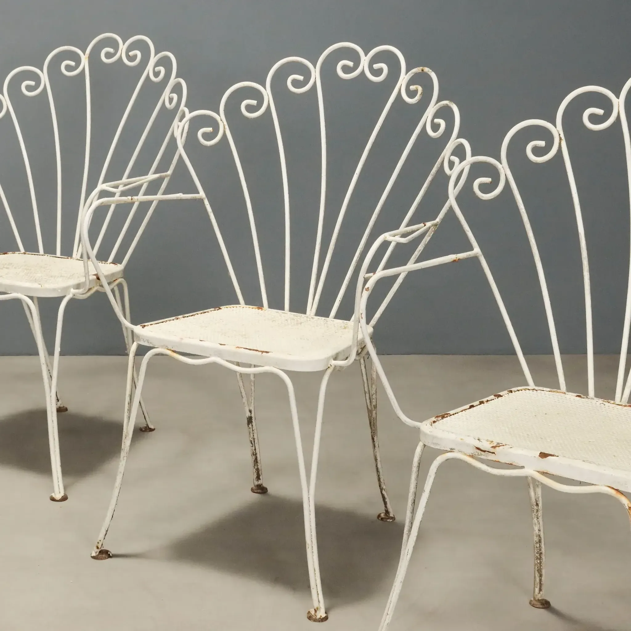 Vintage white lacquered iron garden chairs, Italy, 1950s