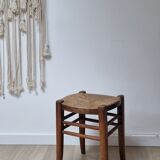 Tabouret ancien en paille et bois