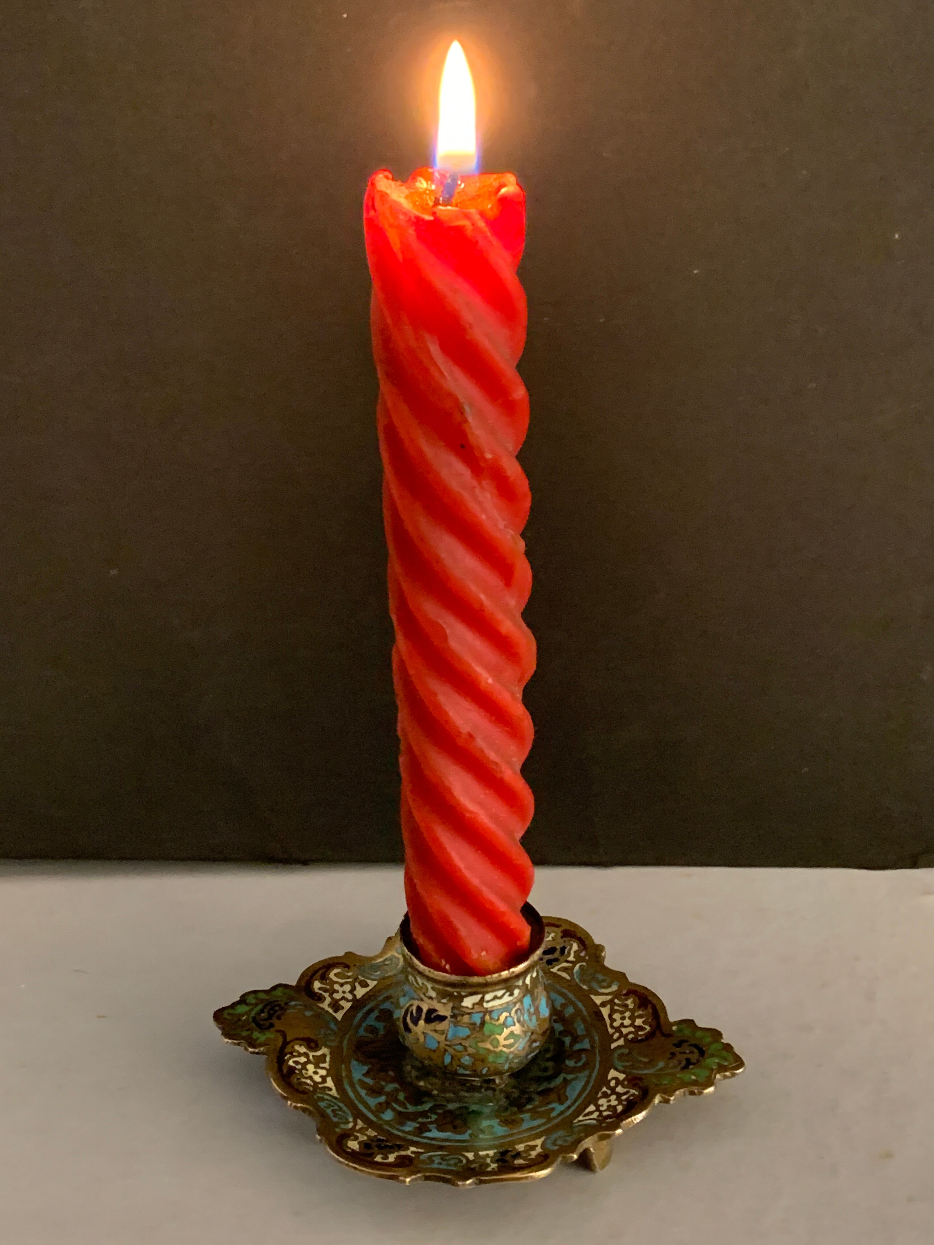 Bronze candlestick and napoleon III partitioned enamels