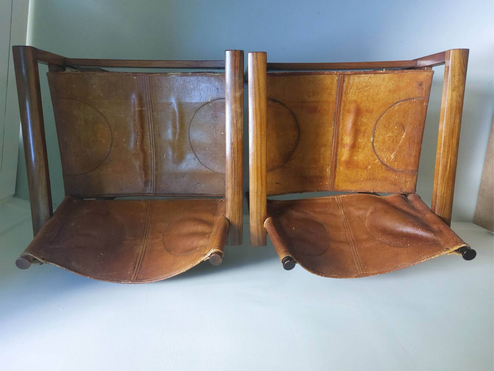Pair of Michel Arnoult safari armchairs, Brazil 1960, rosewood and leather