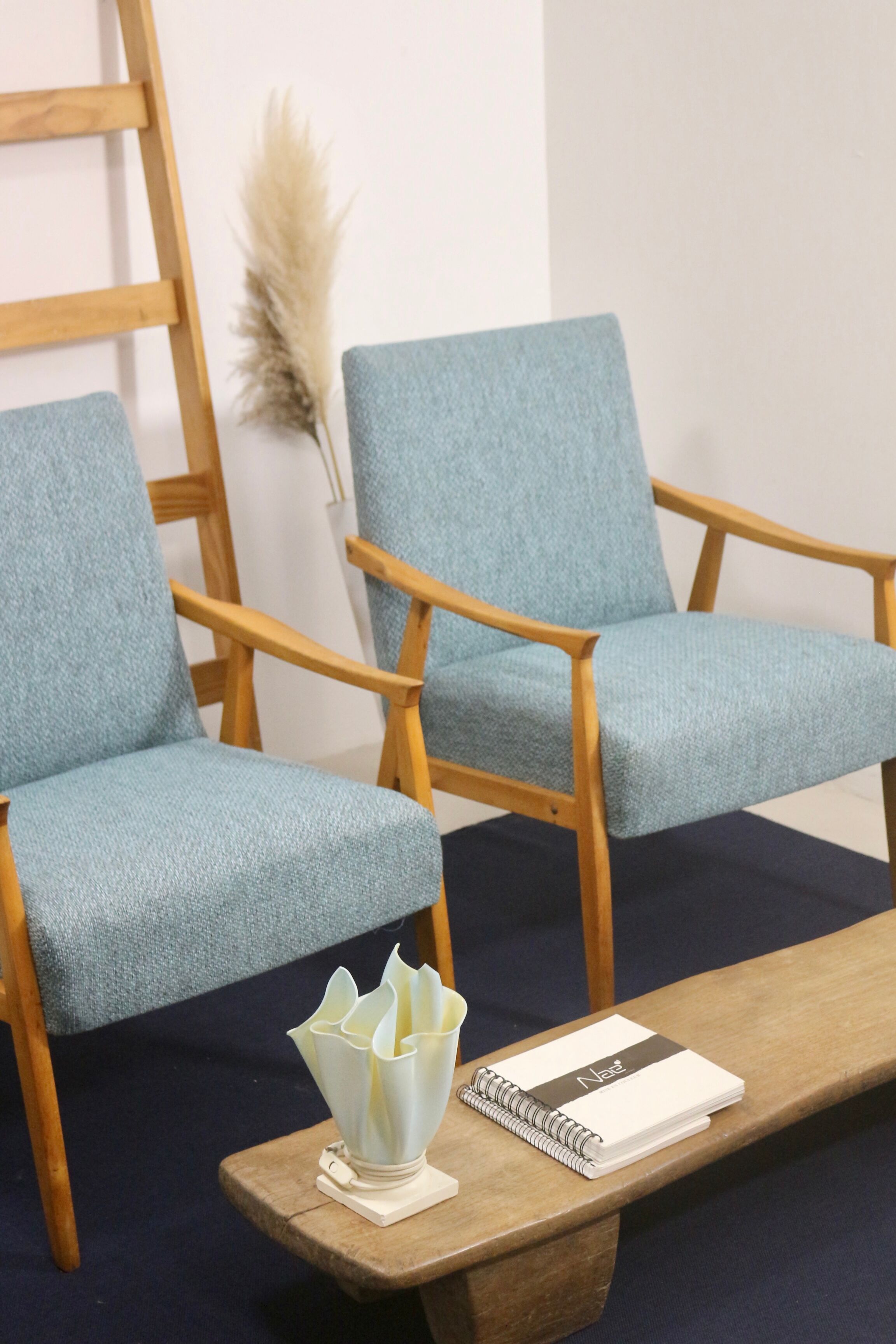 Pair of vintage armchairs in beech year 60