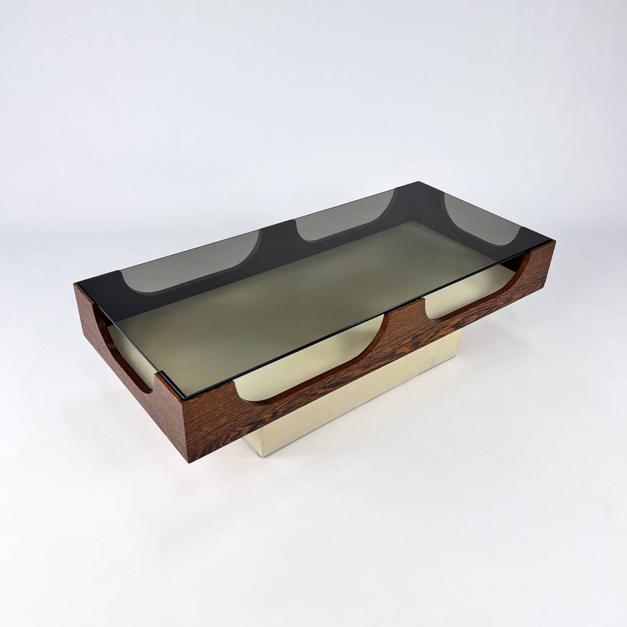 Vintage Space Age Coffee Table with Smoke Glass Table Top, 1960s
