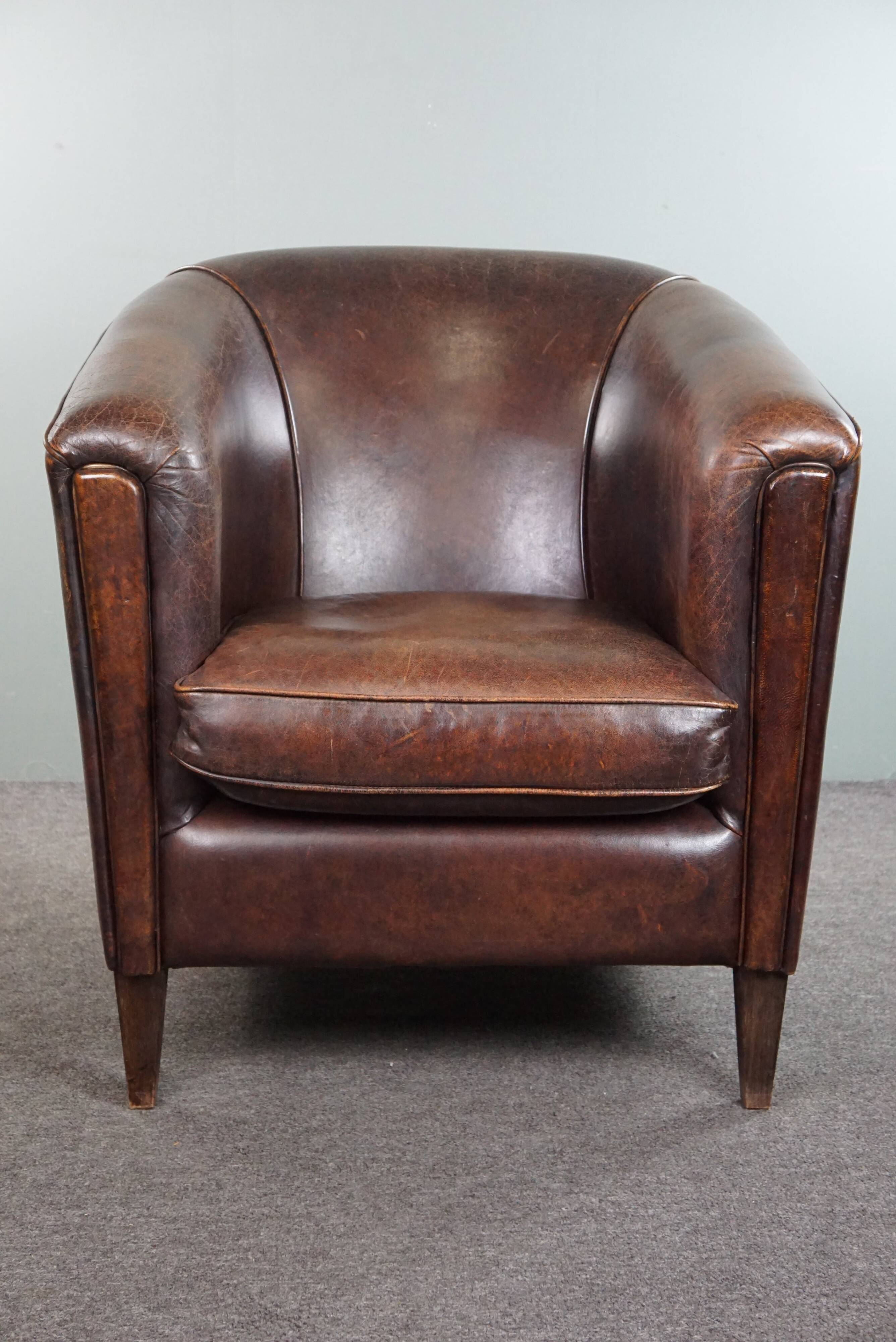 Dark sheep leather club armchair, sleek design
