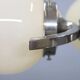 Czechoslovak Art Deco nickel chandelier with five opaline glass globes