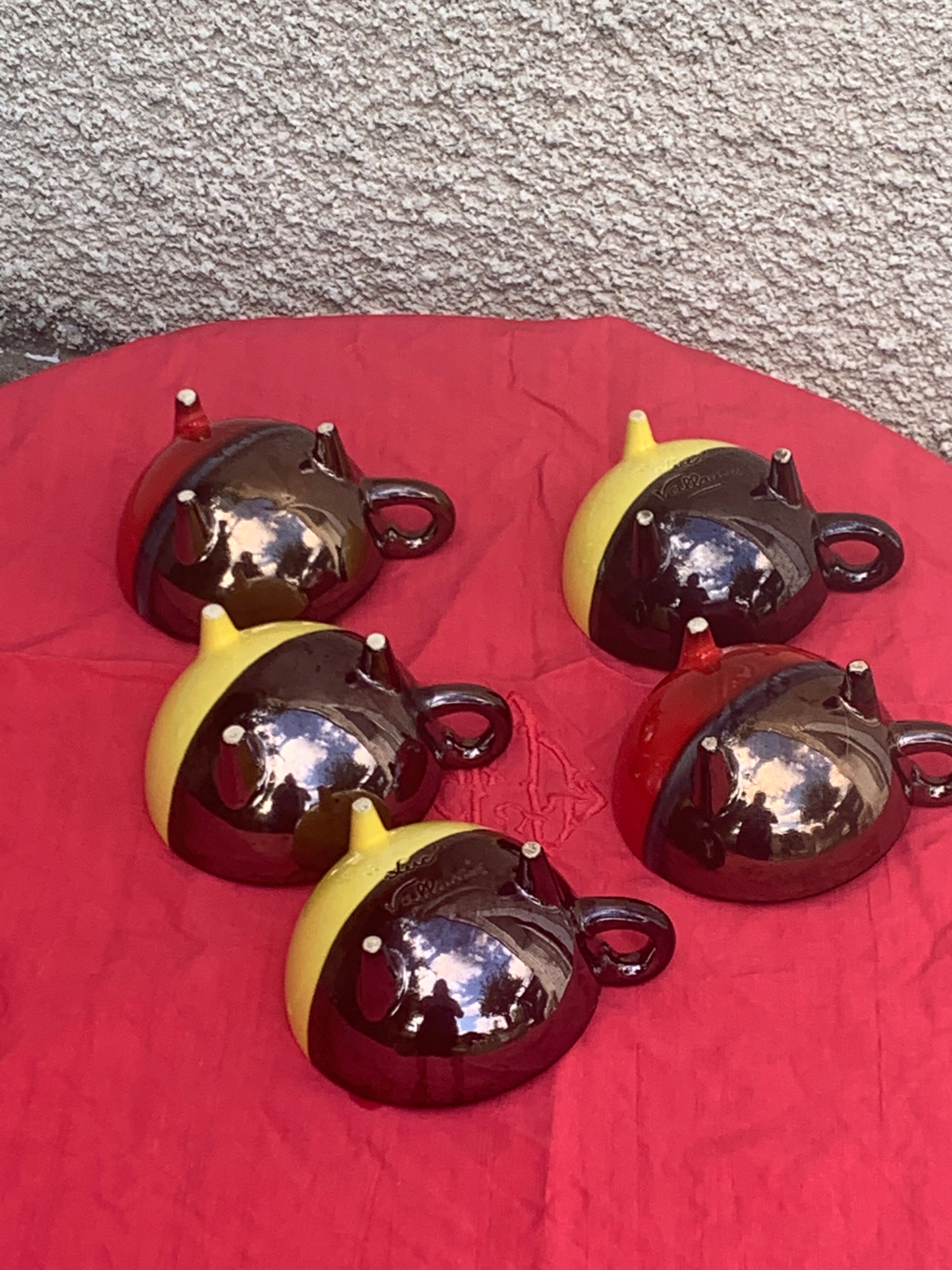 5 cups and 5 saucers signed Luc vallauris vintage