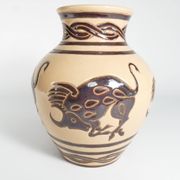 Vintage Ceramic Vase with Brown Bulls and Bands