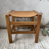 Solid elm and leather stool Maison Regain