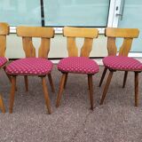 Set of 6 wooden bistro chairs with vintage cushion from the 70s/80s/90s