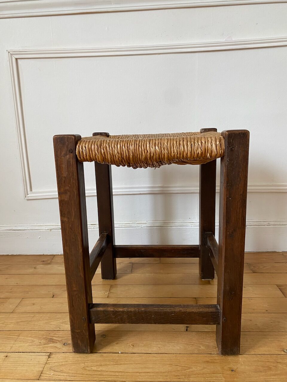 Wooden stool and antique straw