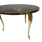 Round coffee table black glass floral brass structure D 60 cm vintage - Brocante Chic