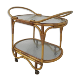 Bamboo, rattan serving trolley on castors