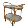 Bamboo, rattan serving trolley on castors