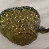 Indian green glass fruit bowl with grape decoration in strawberry shape.