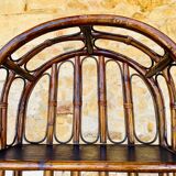 Vintage two-tier bamboo and rattan shelf with storage, Circa 1960