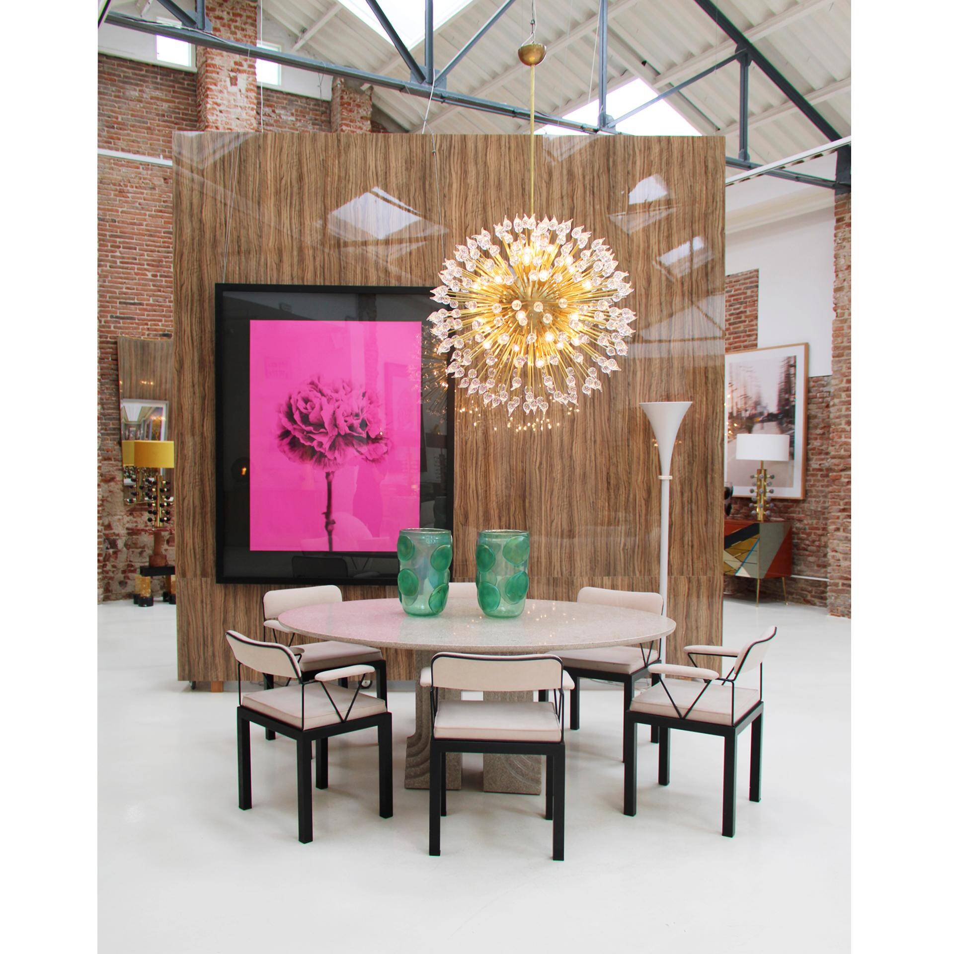 Mid Modern Ettore Sottsass Lodge Italian Black Metal and Wool Chairs, Set of Six