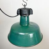 Industrial Green Enamel Factory Lamp with Cast Iron Top, 1960s