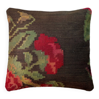 Vintage turkish kilim cushion cover , 40 x 40 cm