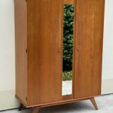 1960s Scandinavian-style compass-legged wardrobe in wood and mirror