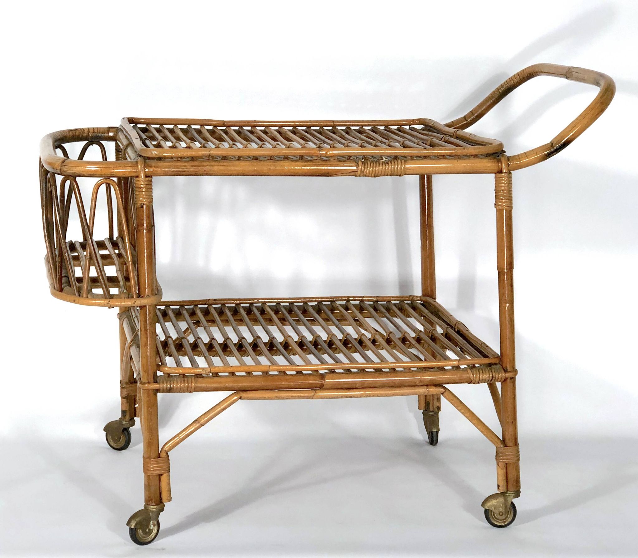 Vintage bamboo bar trolley from 50s. Made in Italy