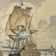 Lithograph view of Saint Malo 17th century with sailboats signed Daniel Derveaux