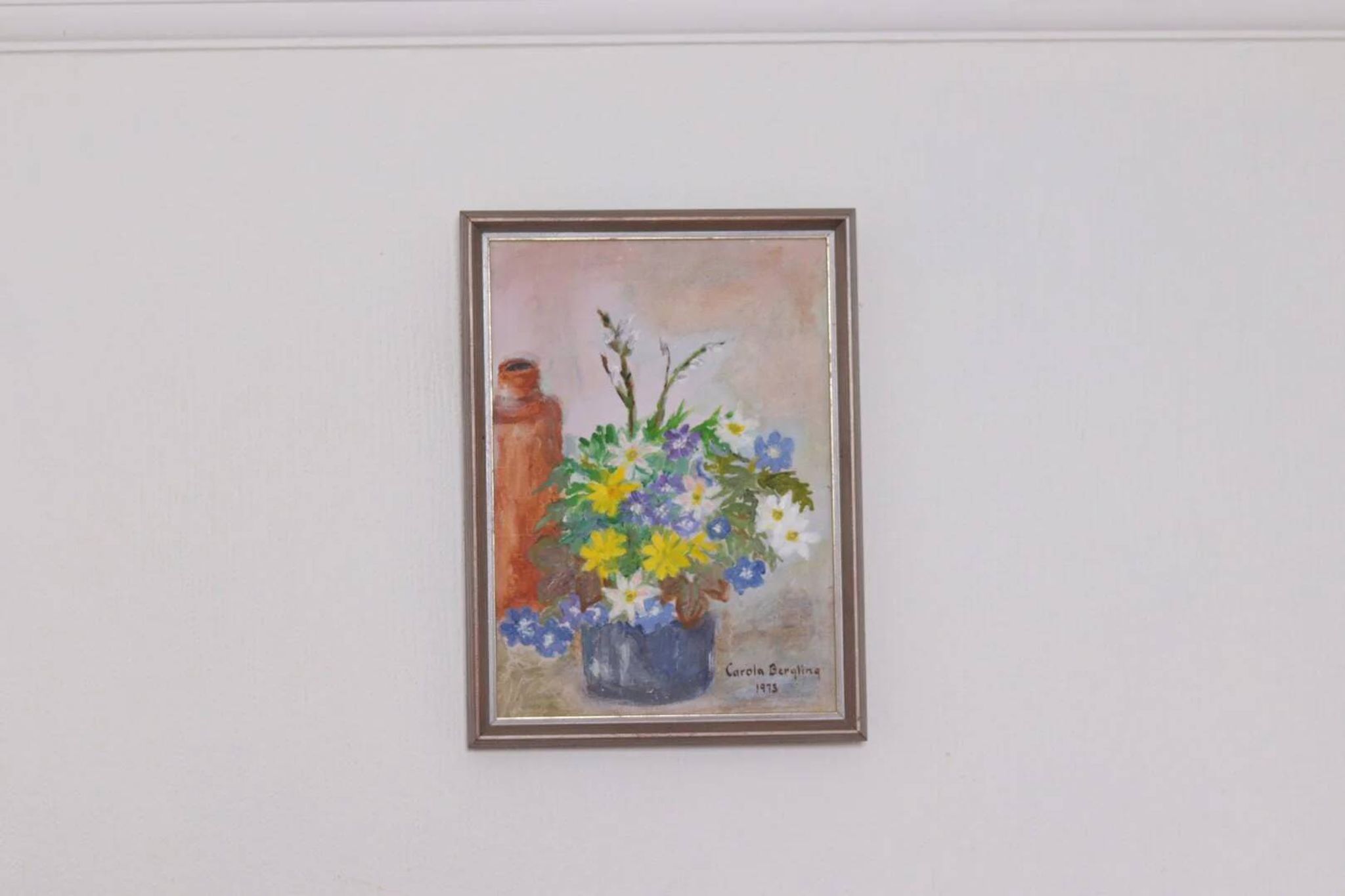 Huile sur toile originale suédoise – « Vase de fleurs » par Carola Bergling