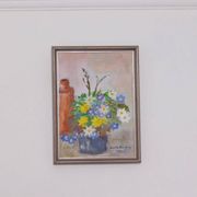 Huile sur toile originale suédoise – « Vase de fleurs » par Carola Bergling