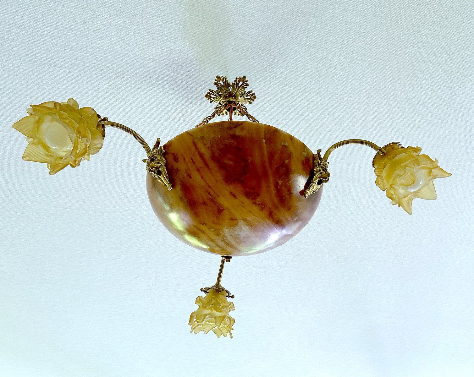 Art Deco pendant light in alabaster marble and bronze,1920s