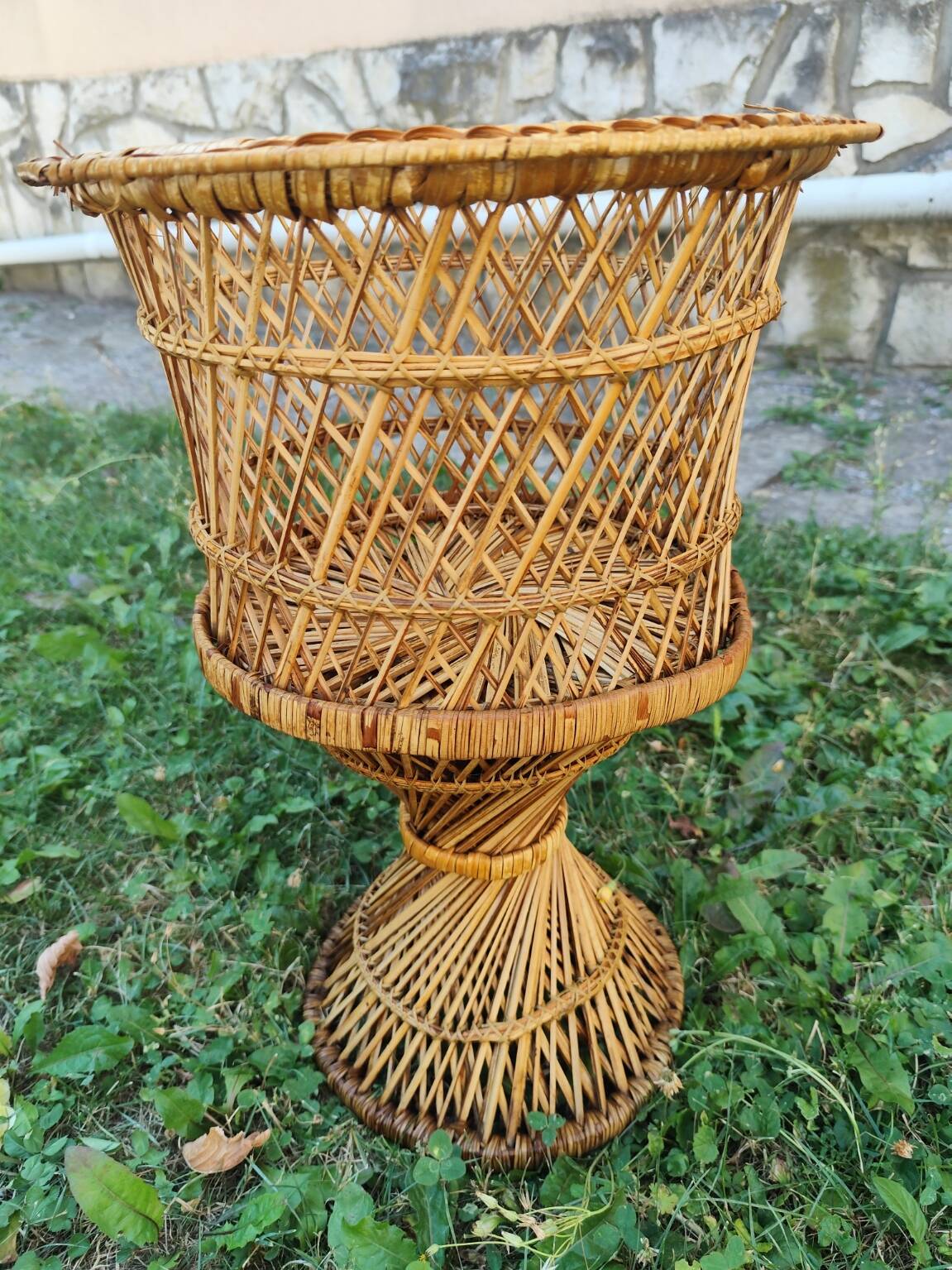 Porte plante rotin vintage