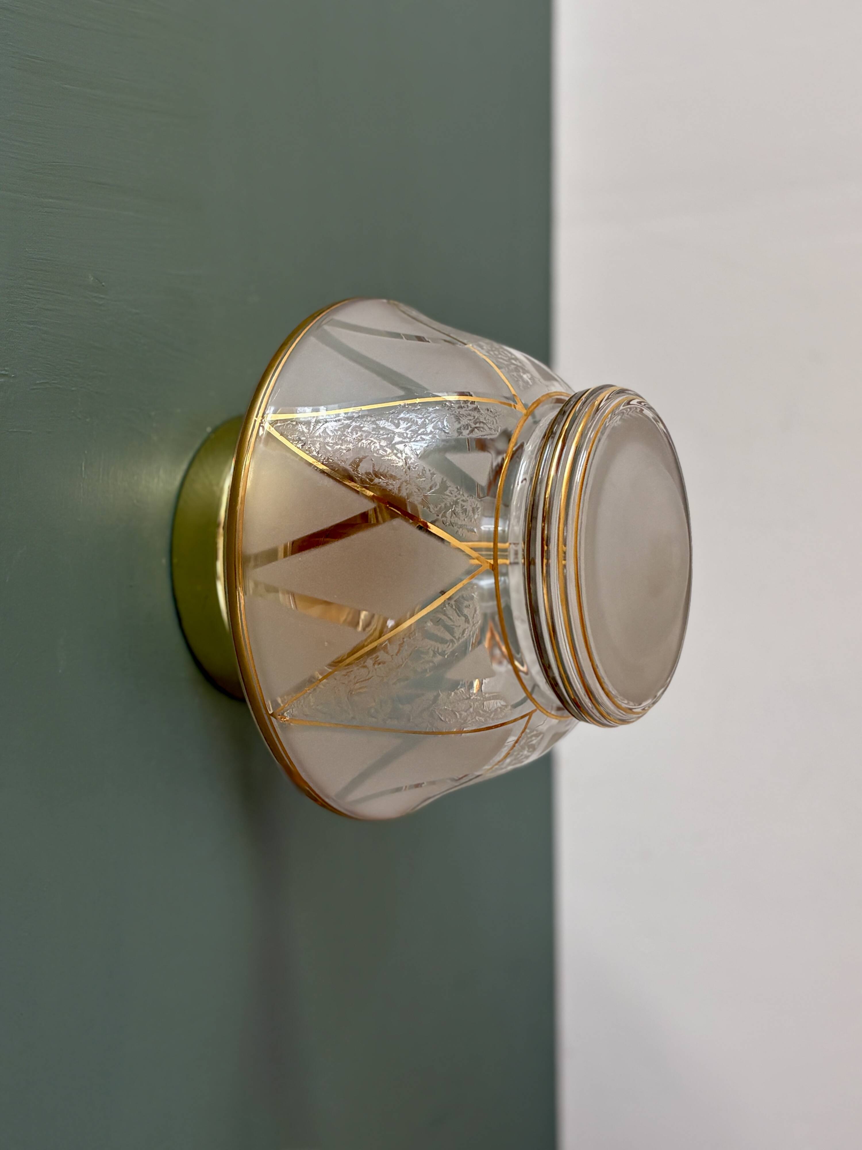 Vintage Art Deco white and gold glass globe wall/ceiling light.