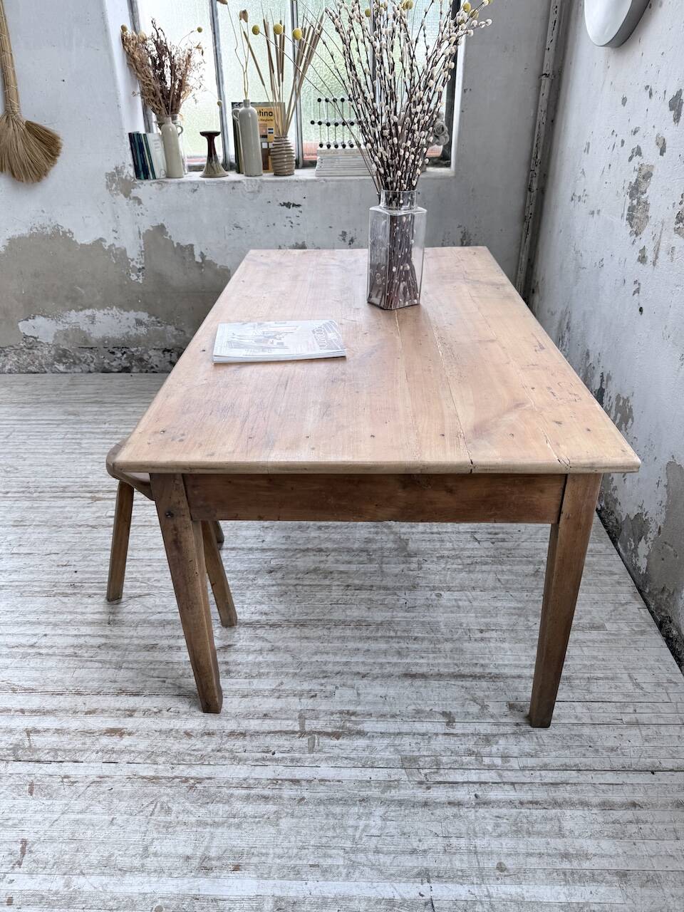 Farm table with tapered legs, cherry wood, 150 cm