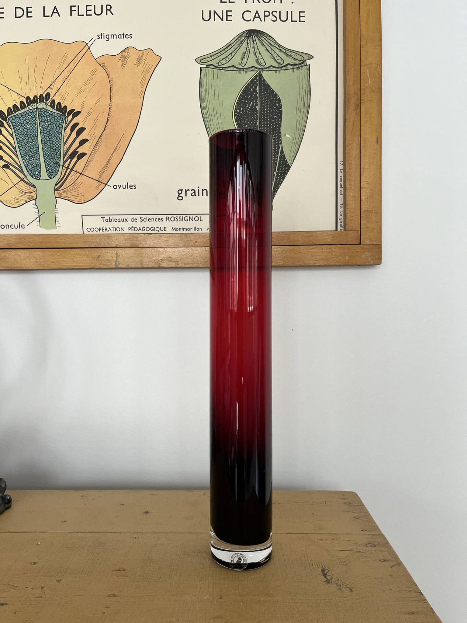 Large contemporary ruby red glass vase