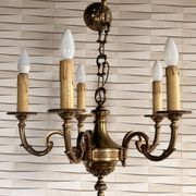 Five-armed golden brass chandelier – neoclassical elegance, Louis XVI spirit.