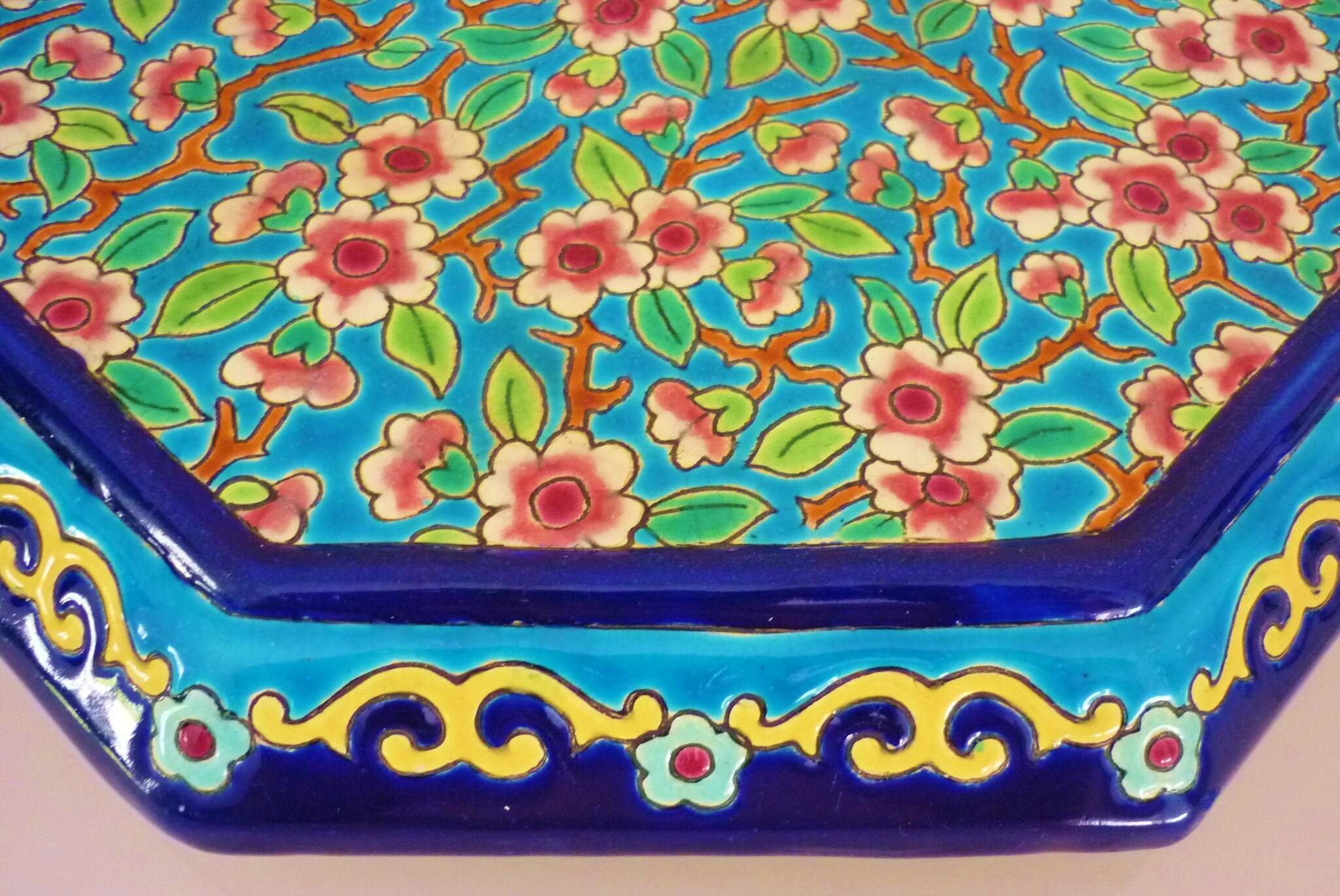 Glazed ceramic trivet, Longwy enamels, art deco