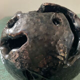 Large brutalist spherical vase in iridescent glazed terracotta