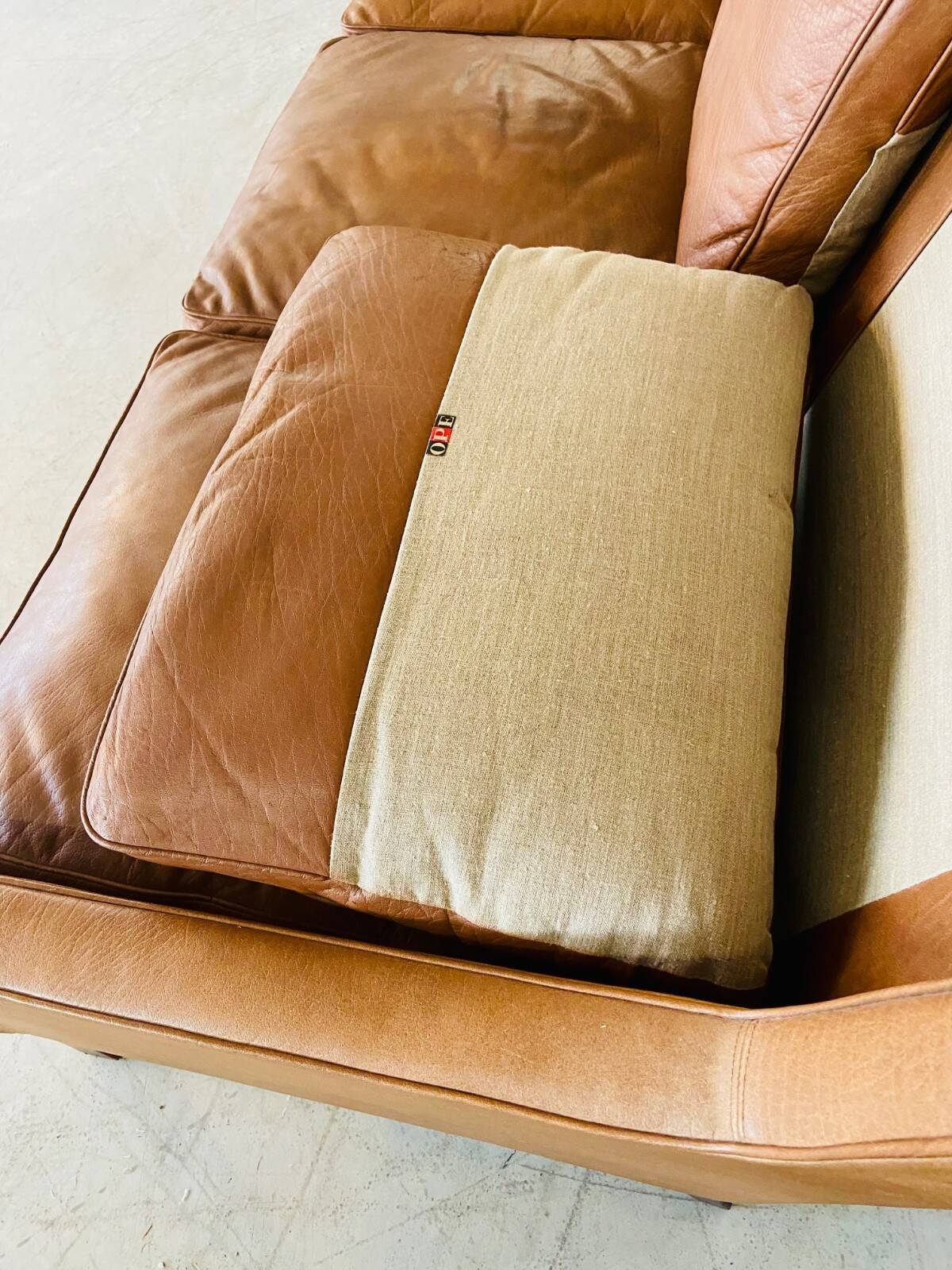 1960s tan leather 3 person sofa by OPE-möbler Sweden