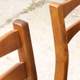 Set of 6 Scandinavian chairs in beech and black skaï, 1960s