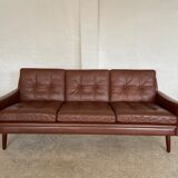 Danish mid-century Svend Skipper cognac 3 person sofa & lounge chair 1960s