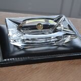 Antique crystal ashtray with its leather stand
