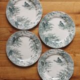 4 dessert plates in iron earth model "Snow" U&C Sarreguemines late nineteenth early twentieth century