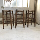 Set of 3 high straw stools