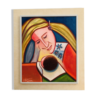 Painting: Oil on panel Maternity by J Fontana
