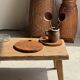 Average circular teak monoxyle chopping board with handle 26 x 18.