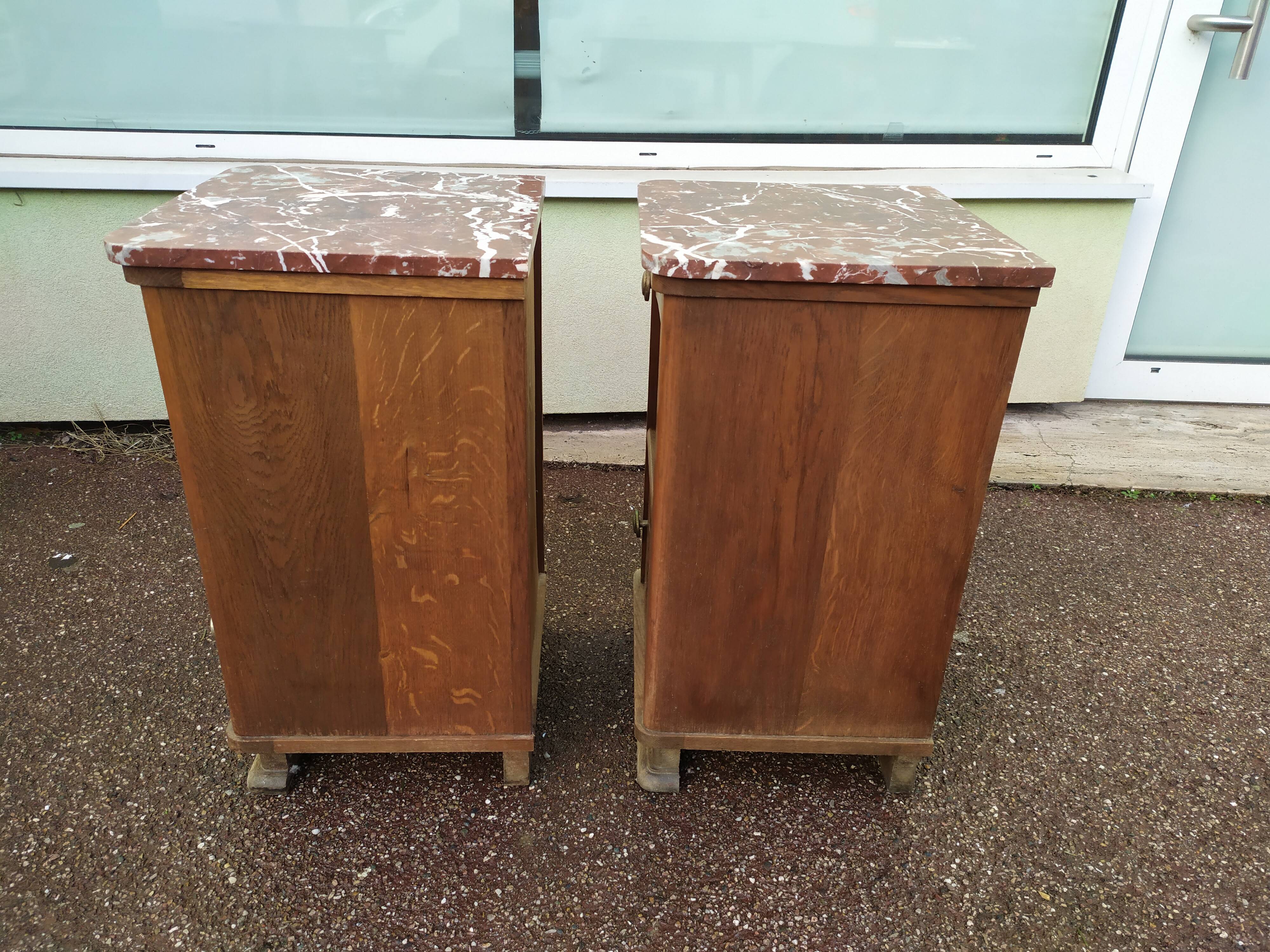 Set of 2 1950 Wood and Marble Bedside Tables