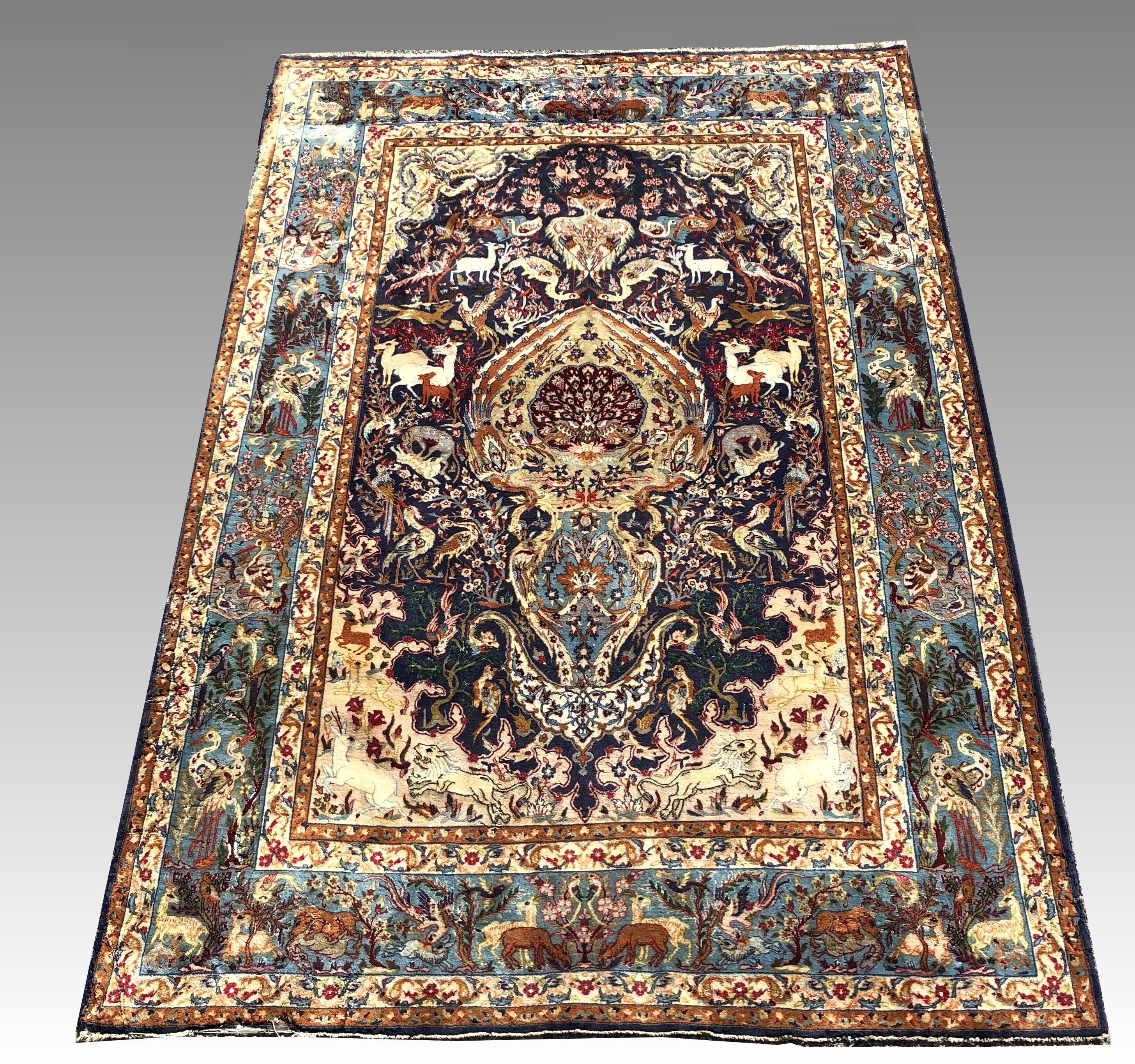 Tapis d'orient persan iran ispahan laine et soie 150x225cm