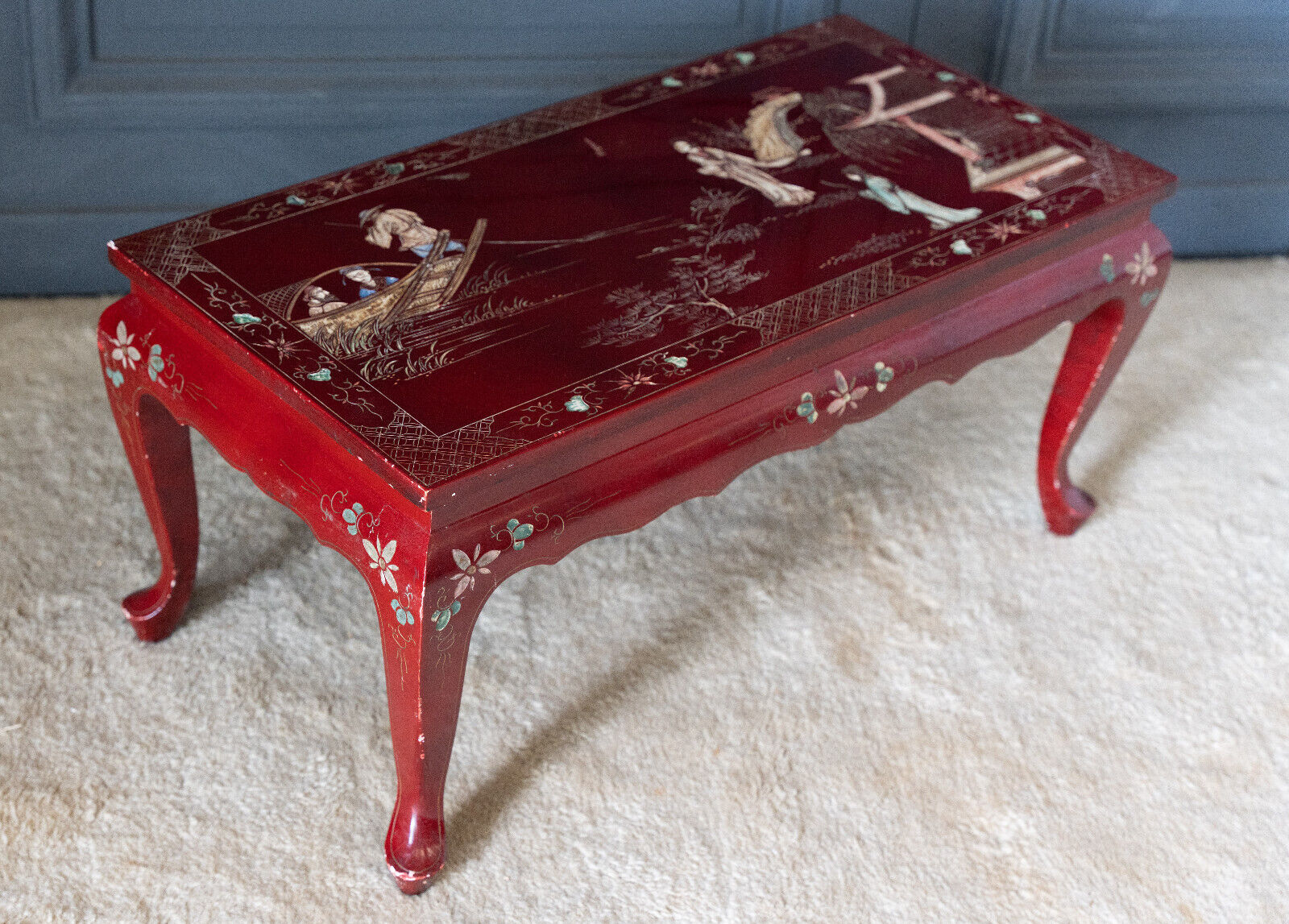 Lacquer coffee table 1960 China red background character decoration