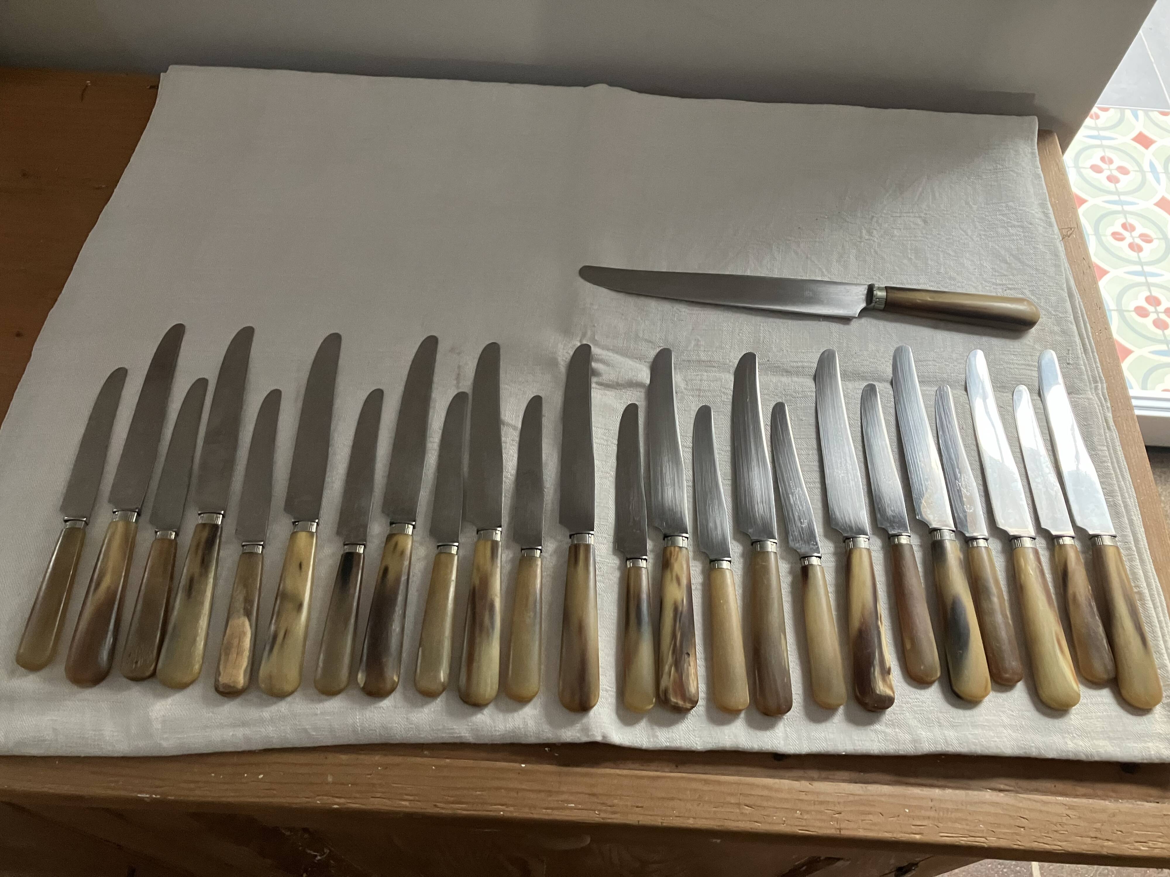 Set of 24 horn table knives