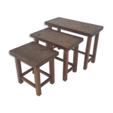Set of 3 Brutalist Wooden Nesting Tables, Holland 1960s